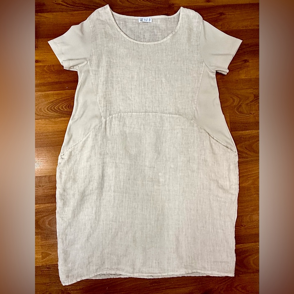 Puro Lino 100% Made In Italy Tan Khaki Linen Dress